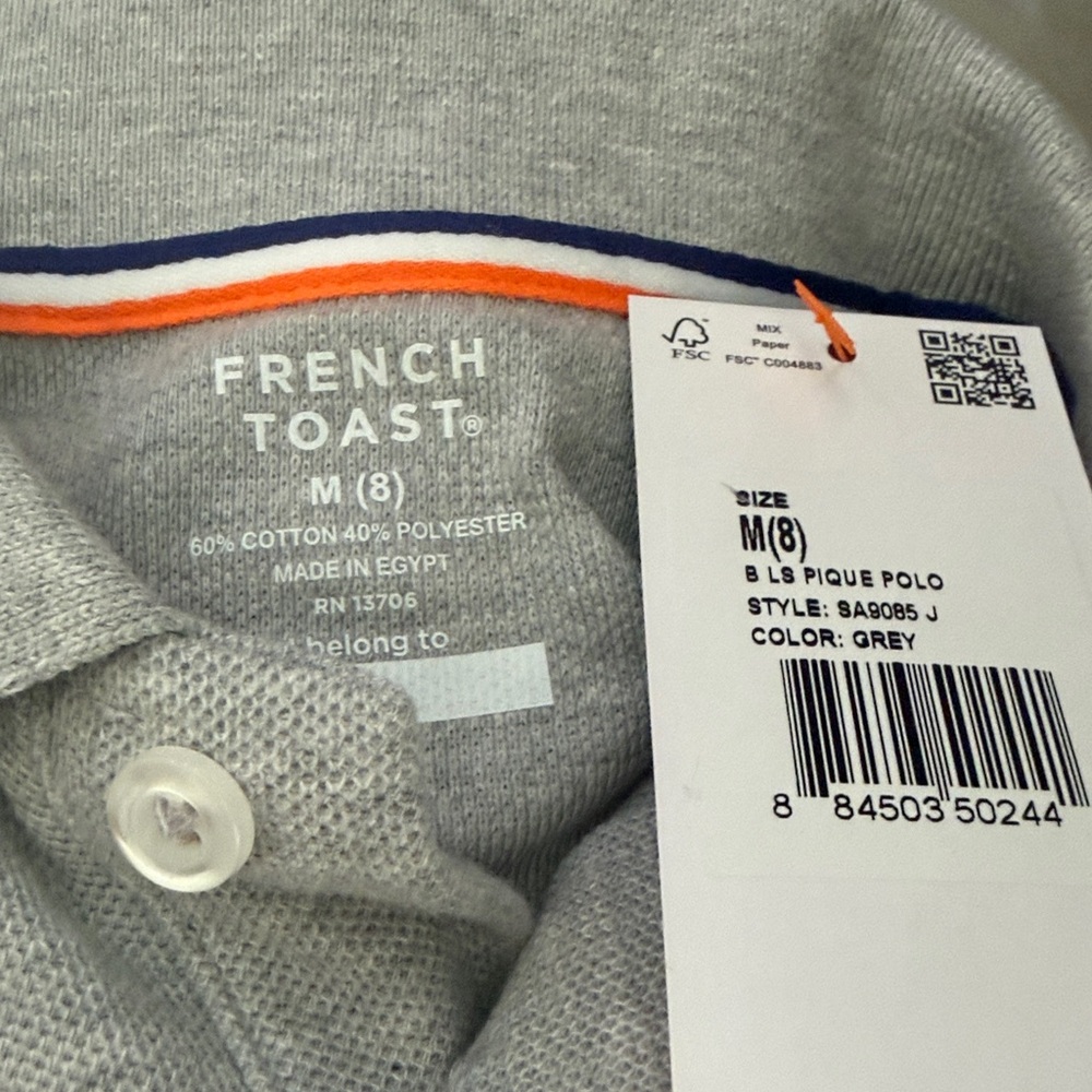 French Toast Boys Long Sleeve Boxy Fit Polo Shirt Heather grey size M. - Picture 4 of 4